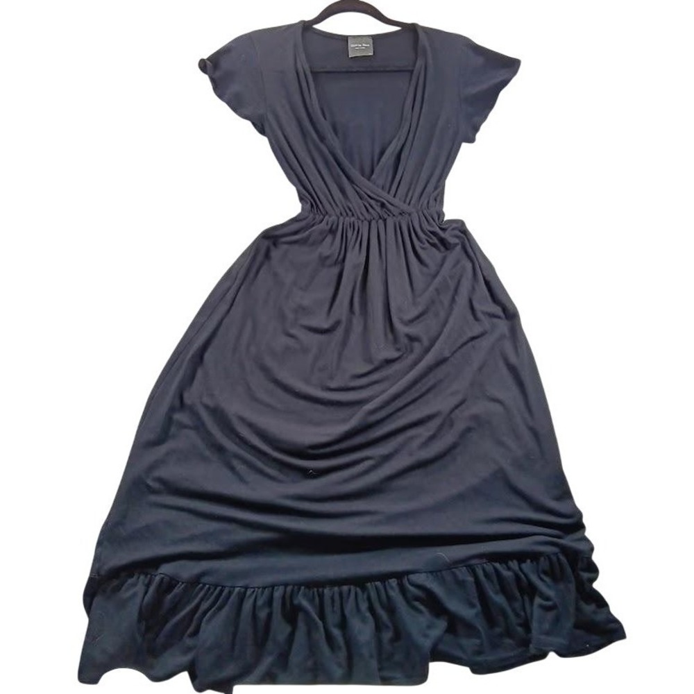 Olivia Rae Dress Womens XS Black Wrap Maxi Flutter Sleeve Ruffle Hem Jersey